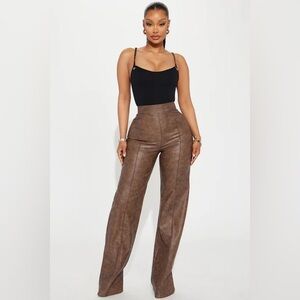 Victoria High Waisted Washed Faux Leather Dress Pants - Chocolate